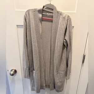 89th & Madison Gray Open Front Cardigan Sweater Longline Pockets Soft Knit L/XL